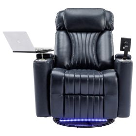 270° Power Swivel Recliner,Home Theater Seating With Hidden Arm Storage and LED Light Strip,Cup Holder,360° Swivel Tray Table,and Cell Phone Holder