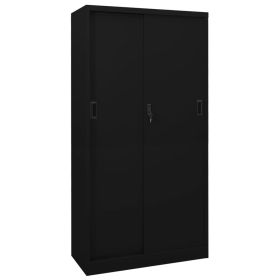 Office Cabinet with Sliding Door Black 35.4"x15.7"x70.9" Steel