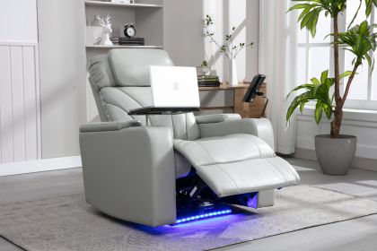 Power Motion Recliner with USB Charging Port and Hidden Arm Storage, Home Theater Seating with Convenient Cup Holder Design ,and stereo(light grey)