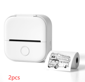 Portable Mini Thermal Label Printer Home Photo Printer Student Wrong Question Printer Bluetooth Mini Label Printer Price Tag (Option: White 2pcs-USB)