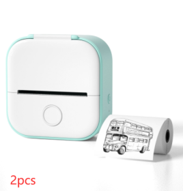 Portable Mini Thermal Label Printer Home Photo Printer Student Wrong Question Printer Bluetooth Mini Label Printer Price Tag (Option: Green 2pcs-USB)