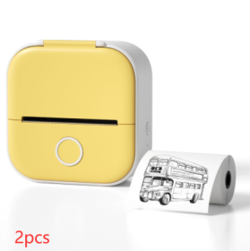 Portable Mini Thermal Label Printer Home Photo Printer Student Wrong Question Printer Bluetooth Mini Label Printer Price Tag (Option: Yellow 2pcs-USB)