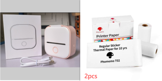 Portable Mini Thermal Label Printer Home Photo Printer Student Wrong Question Printer Bluetooth Mini Label Printer Price Tag (Option: Pink set5-USB)