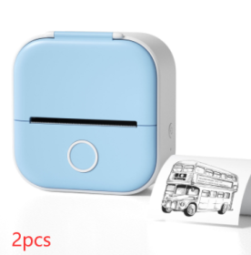 Portable Mini Thermal Label Printer Home Photo Printer Student Wrong Question Printer Bluetooth Mini Label Printer Price Tag (Option: Blue 2pcs-USB)