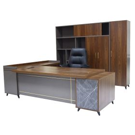 Office Furniture Wooden L Shape Office Executive Desk Office Desk with Side Cabinet (Color: Walnut, size: 2200*1800*750)