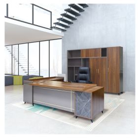 Office Furniture Chinese Office Furniture Custom-Made L Shaped Office Desk (Color: Walnut, size: 2200*1800*750)