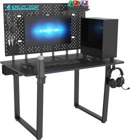 DEZCTOP Bifrost 120 47W x 28D Gaming PC Computer Desk with Shelves, Large Workstation for Gamers or Home Office with Pegboard (Color: Black)