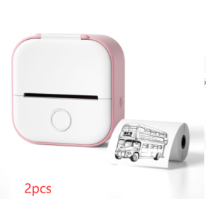 Portable Mini Thermal Label Printer Home Photo Printer Student Wrong Question Printer Bluetooth Mini Label Printer Price Tag (Option: Pink 2pcs-USB)